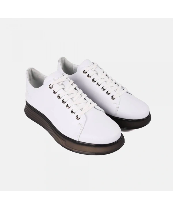 Erkek Günlük Şeffaf Taban Deri Snakers Casual Ayakkabı- Beyaz