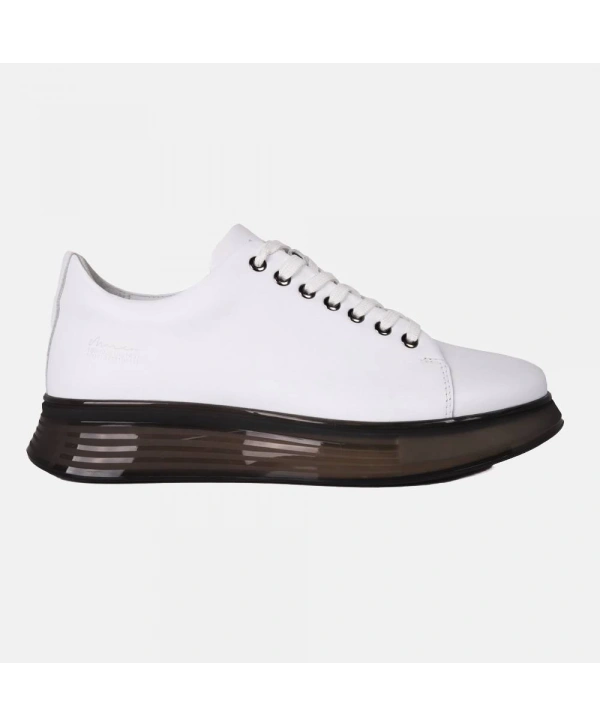 Erkek Günlük Şeffaf Taban Deri Snakers Casual Ayakkabı- Beyaz