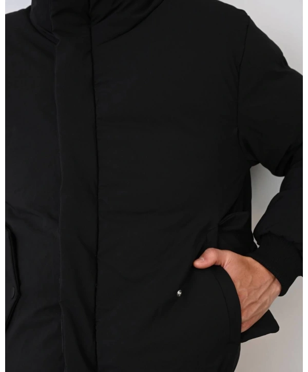 Erkek Hakim Yaka Beli Lastikli Şişme Mont-Siyah