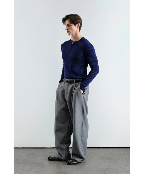 Erkek Hakim Yaka İnce Triko - Lacivert