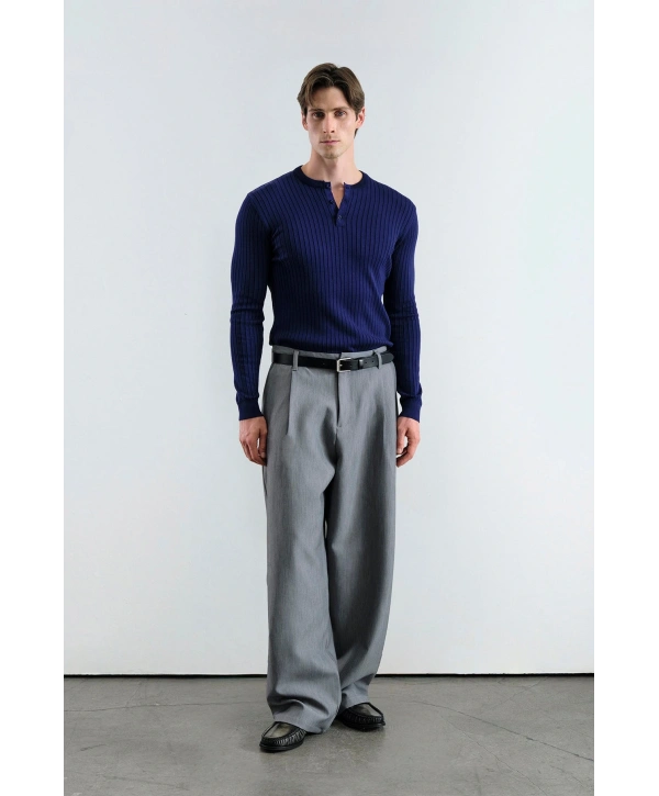 Erkek Hakim Yaka İnce Triko - Lacivert