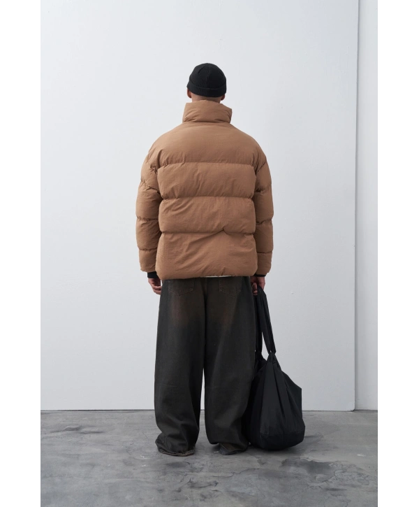 Erkek Hakim Yaka Jel Dolgu Şişme Mont-Kahve