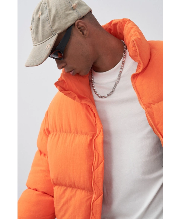 Erkek Hakim Yaka Jel Dolgu Şişme Mont-Orange