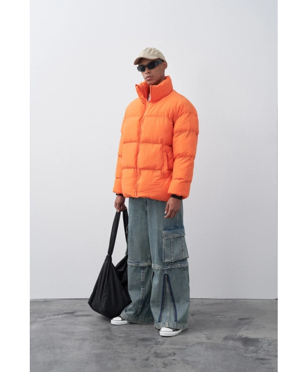 Erkek Hakim Yaka Jel Dolgu Şişme Mont-Orange