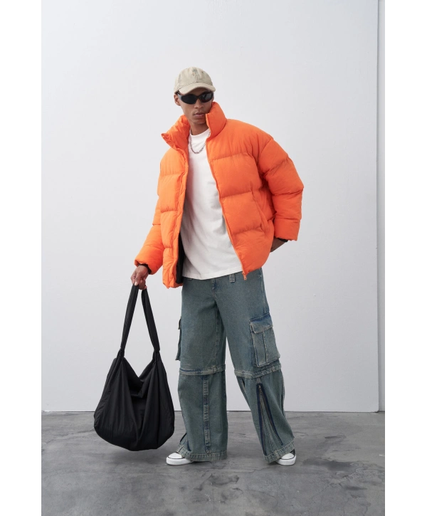 Erkek Hakim Yaka Jel Dolgu Şişme Mont-Orange