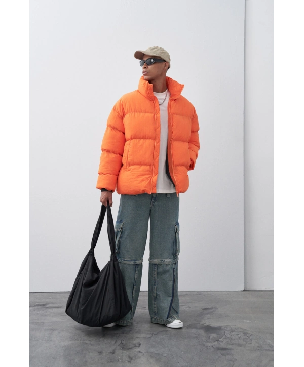 Erkek Hakim Yaka Jel Dolgu Şişme Mont-Orange