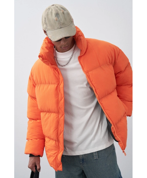 Erkek Hakim Yaka Jel Dolgu Şişme Mont-Orange