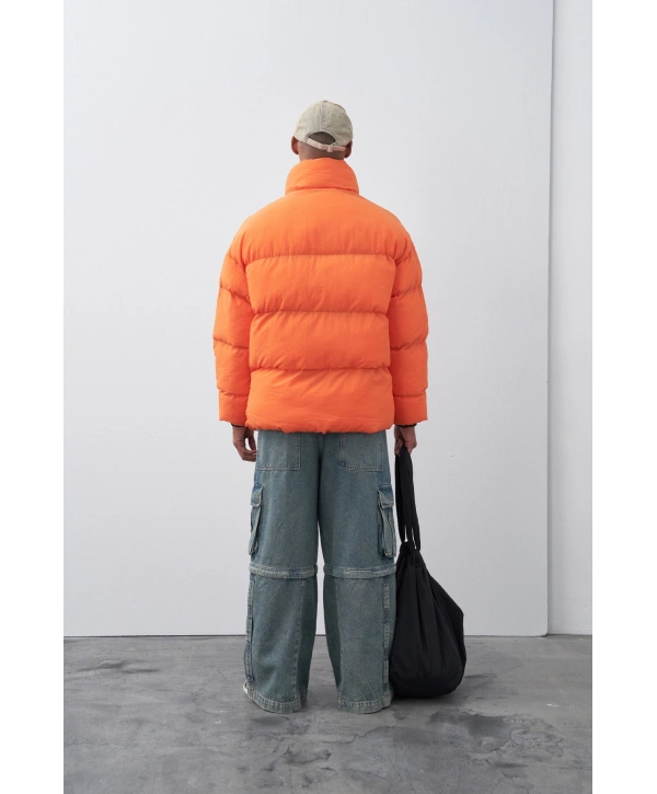 Erkek Hakim Yaka Jel Dolgu Şişme Mont-Orange