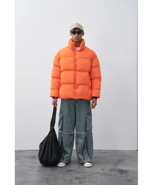 Erkek Hakim Yaka Jel Dolgu Şişme Mont-Orange