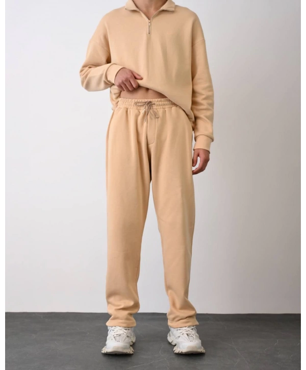 Erkek İçi Şardonlu Bagy Pantolon - Krem