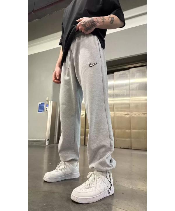 Erkek İki İplik İnce Paçası Lastikli Baggy Eşofman Altı - Siyah