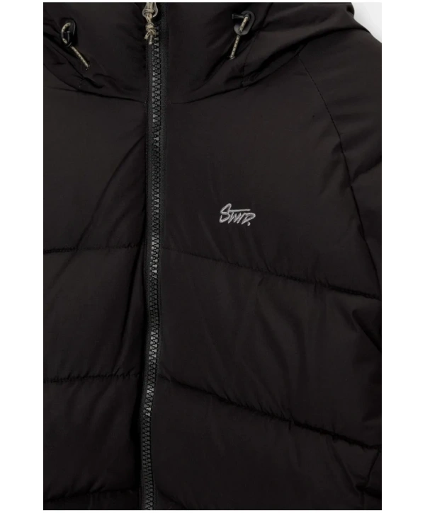 Erkek Kapüşonlu Fermuarlı Şişme Mont -Siyah