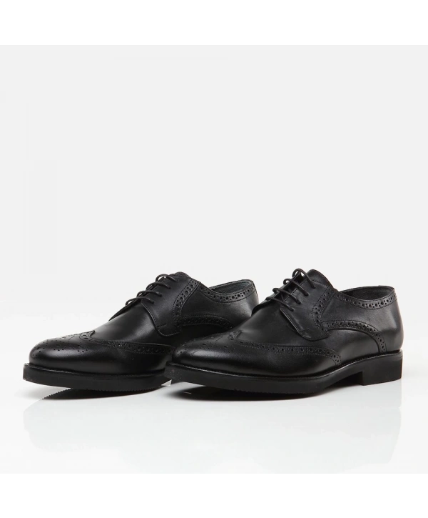 Erkek Klasik Bağcıklı Önü Desenli KlasıkTaban Ayakkabı -Siyah