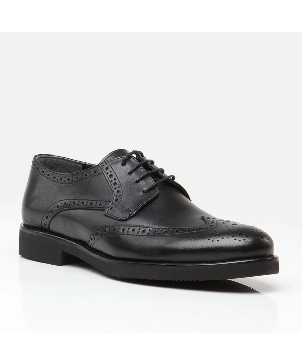 Erkek Klasik Bağcıklı Önü Desenli KlasıkTaban Ayakkabı -Siyah