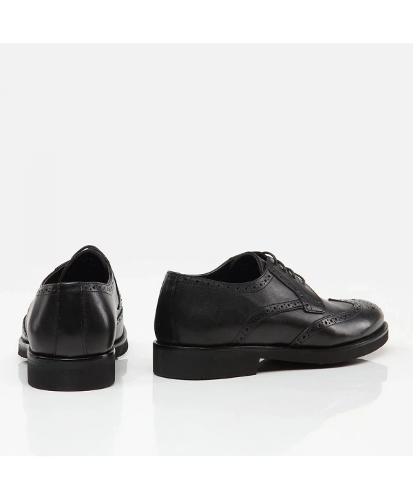 Erkek Klasik Bağcıklı Önü Desenli KlasıkTaban Ayakkabı -Siyah