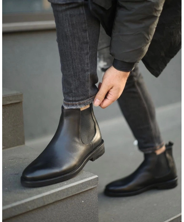 Erkek Klasik Taban Deri Bot - Siyah