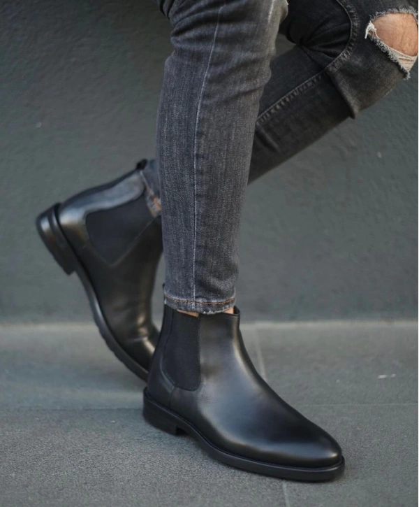 Erkek Klasik Taban Deri Bot - Siyah