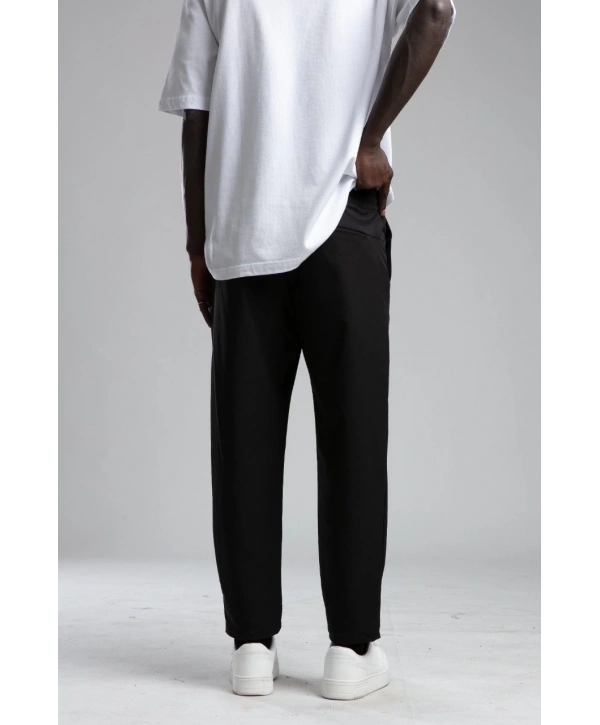 Erkek Likralı Beli Lastikli Paraşüt Kumaş Pileli Bagy-Siyah