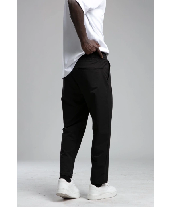 Erkek Likralı Beli Lastikli Paraşüt Kumaş Pileli Bagy-Siyah