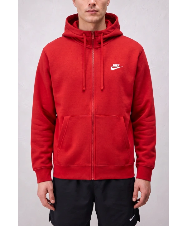 Erkek Nike Fermuarlı Kapüşonlu Hırka - Kırmızı