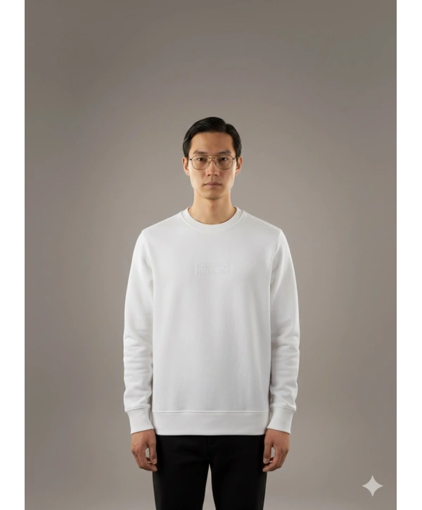 Erkek Normal Kalıp Bisiklet Yaka Dıstragıon Sweat- Beyaz