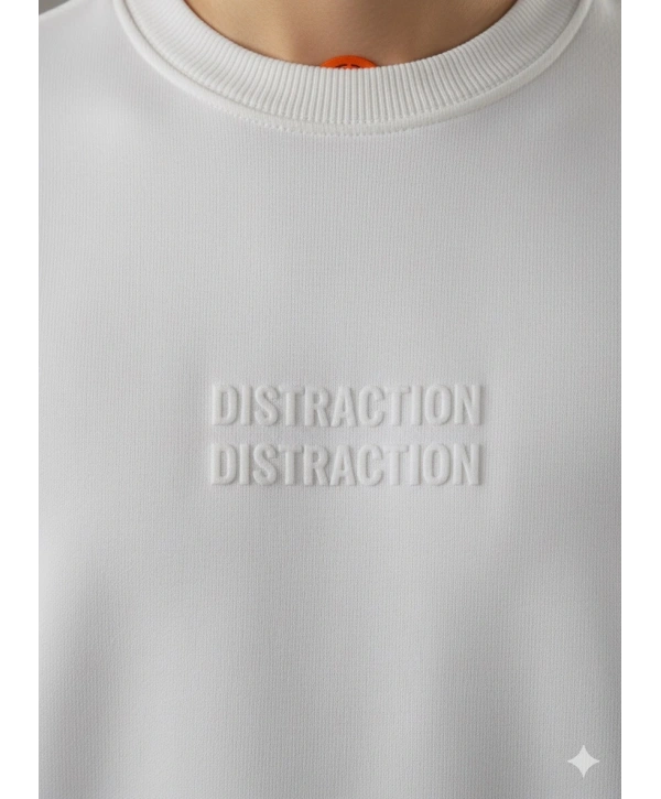 Erkek Normal Kalıp Bisiklet Yaka Dıstragıon Sweat- Beyaz