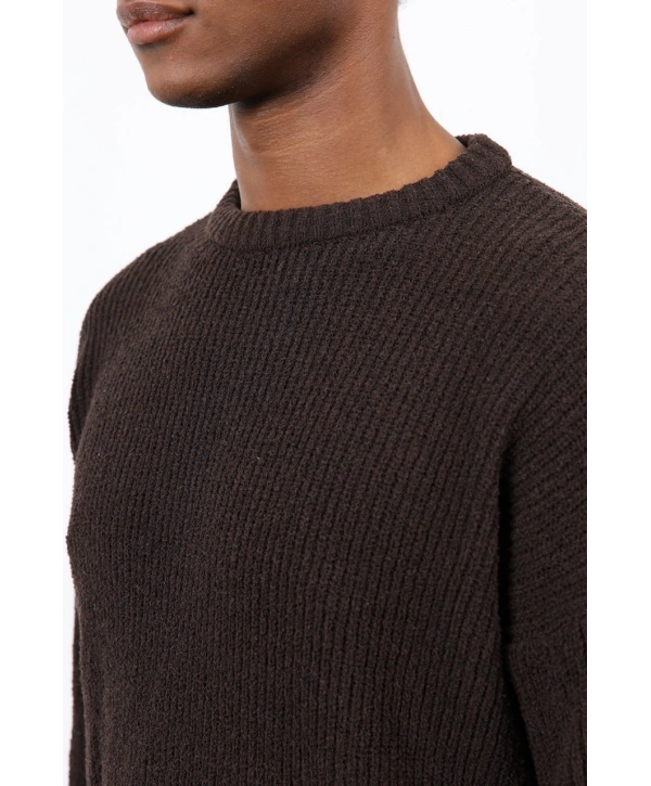 Erkek Normal Kalıp Bisiklet Yaka Örme Triko Kazak -Kahverengi