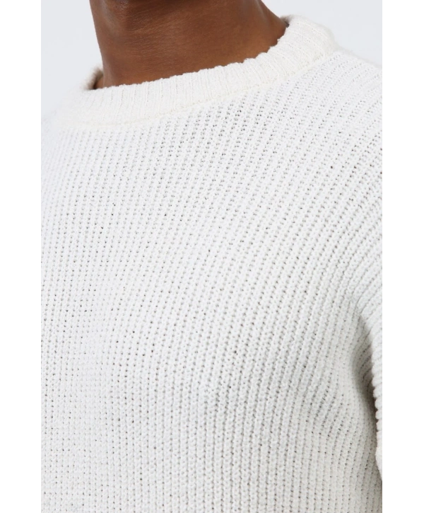 Erkek Normal Kalıp Bisiklet Yaka Örme Triko Kazak -Krem