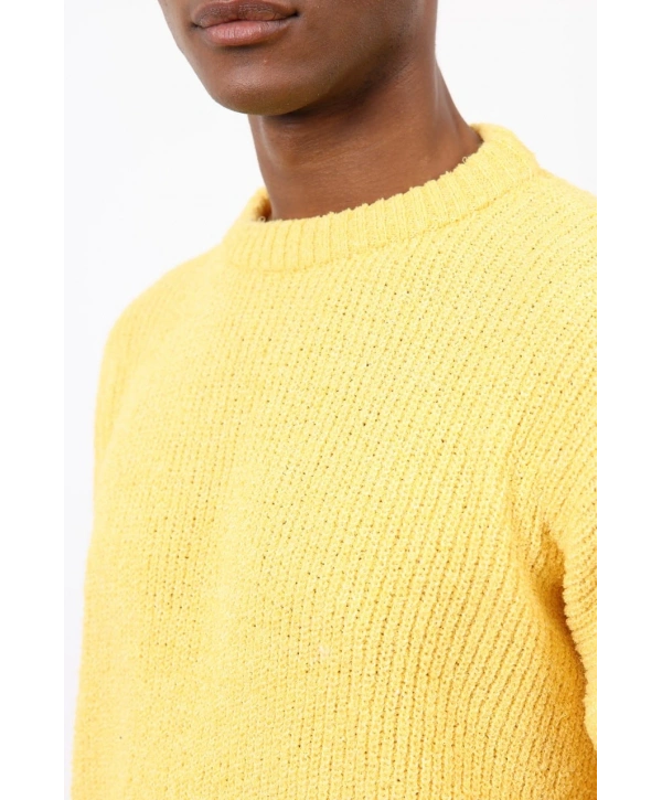 Erkek Normal Kalıp Bisiklet Yaka Örme Triko Kazak -Sarı