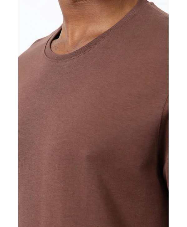 Erkek Normal Kalıp Bisiklet Yaka Thşört- Kahverengi