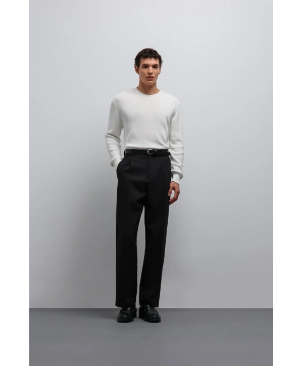 Erkek Normal Kalıp Bisiklet Yaka Triko Kazak -Beyaz