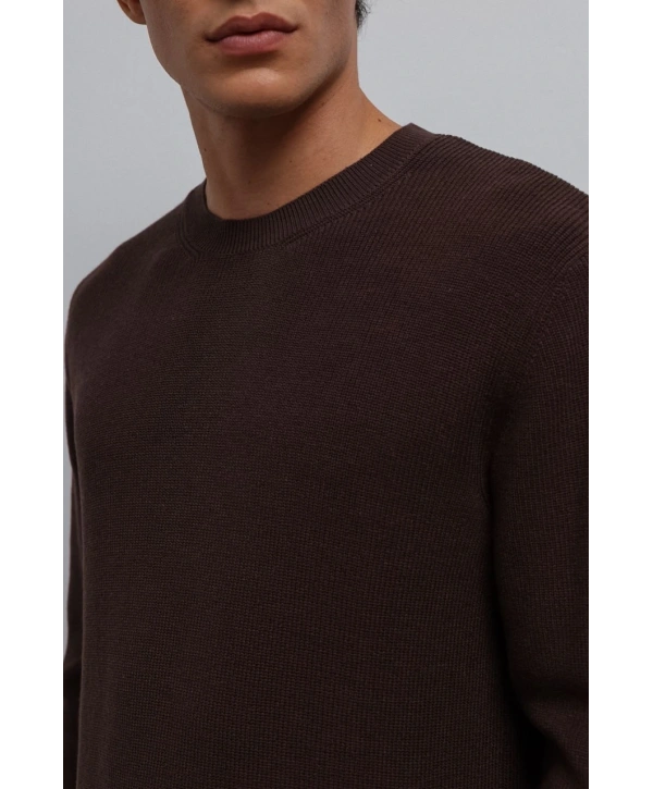 Erkek Normal Kalıp Bisiklet Yaka Triko Kazak -Kahverengi