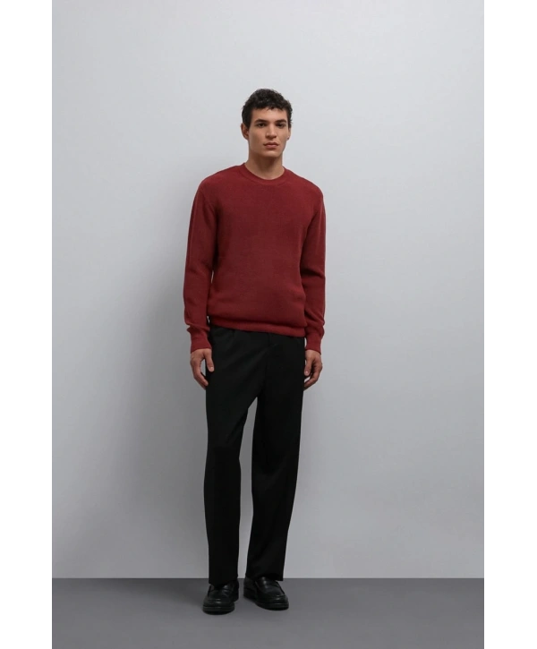 Erkek Normal Kalıp Bisiklet Yaka Triko Kazak -Kırmızı