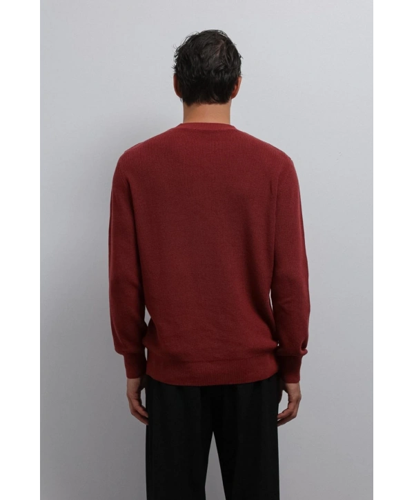 Erkek Normal Kalıp Bisiklet Yaka Triko Kazak -Kırmızı