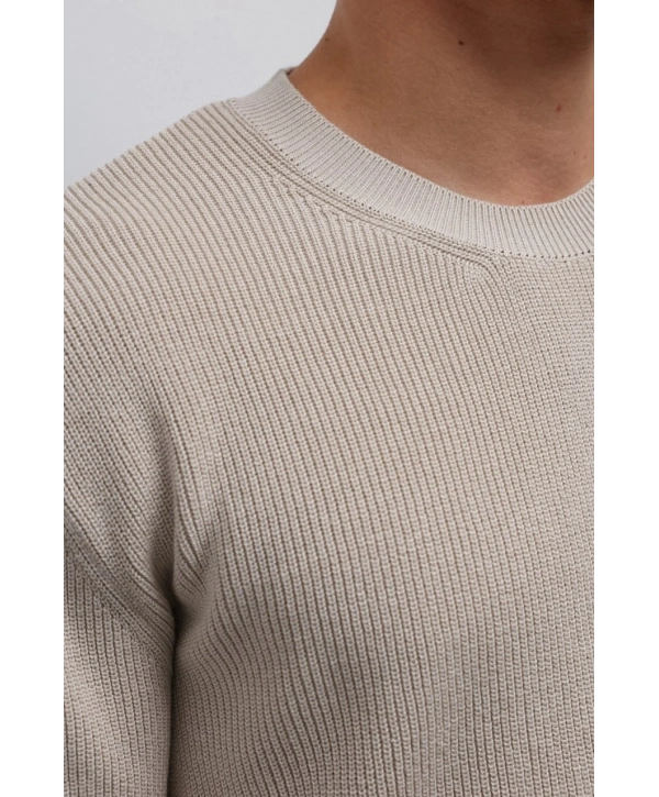 Erkek Normal Kalıp Bisiklet Yaka Triko Kazak -Krem