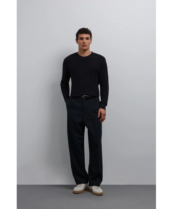 Erkek Normal Kalıp Bisiklet Yaka Triko Kazak -Siyah