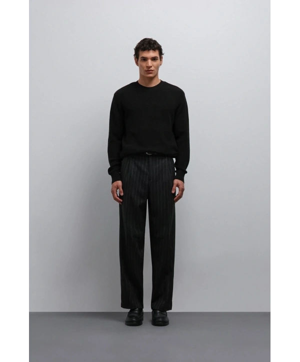 Erkek Normal Kalıp Bisiklet Yaka Triko Kazak -Siyah