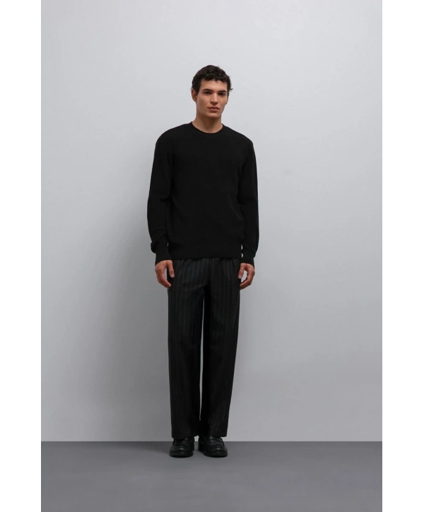 Erkek Normal Kalıp Bisiklet Yaka Triko Kazak -Siyah