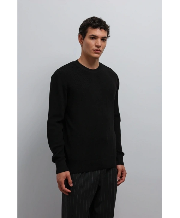 Erkek Normal Kalıp Bisiklet Yaka Triko Kazak -Siyah