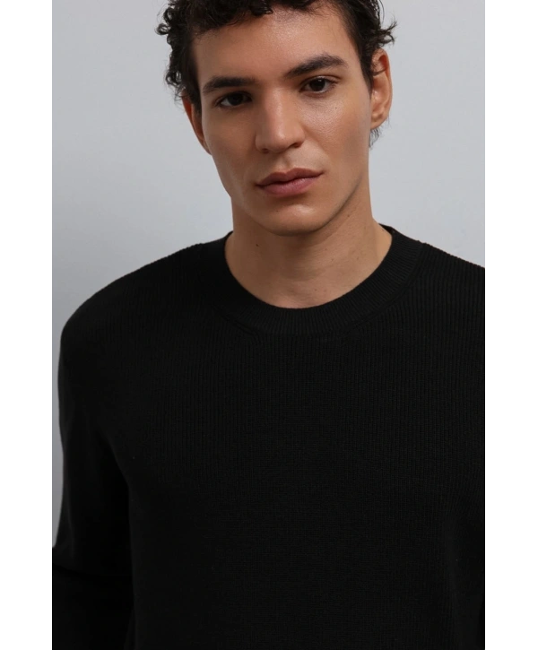 Erkek Normal Kalıp Bisiklet Yaka Triko Kazak -Siyah