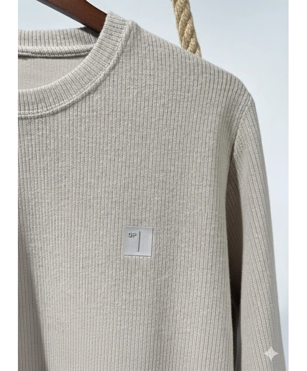 Erkek Normal Kalıp Kadife Kumaş Sweat- Krem