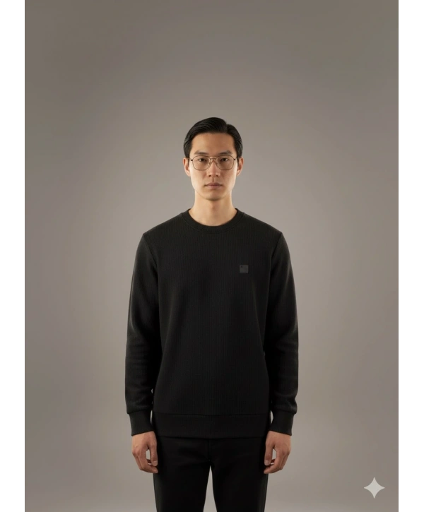 Erkek Normal Kalıp Kadife Kumaş Sweat- Siyah