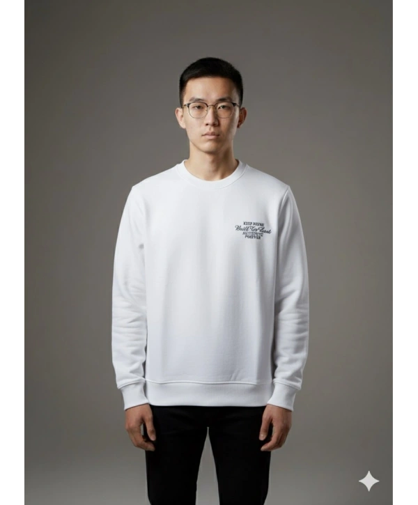 Erkek Normal Kalıp Keep Rısıng Yazılı Sweat- Beyaz