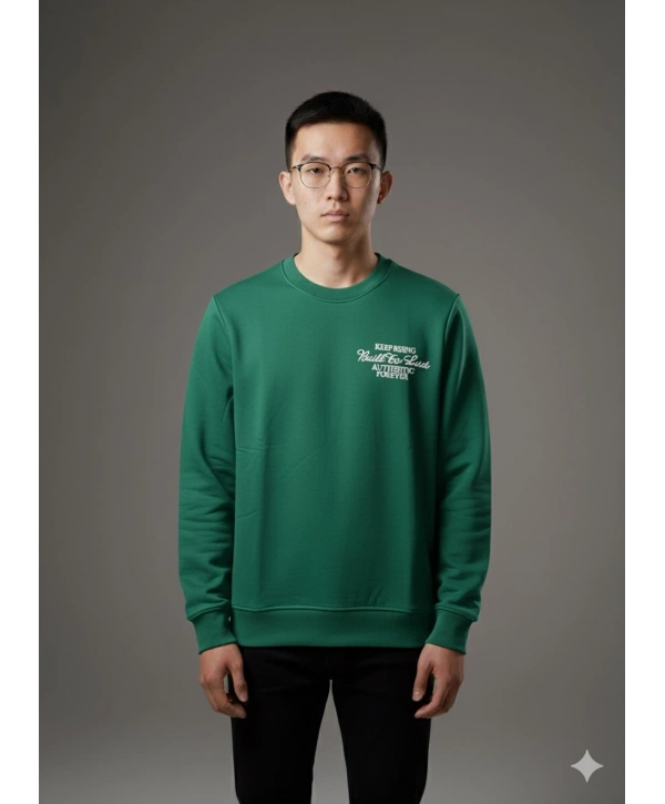 Erkek Normal Kalıp Keep Rısıng Yazılı Sweat- Yeşil