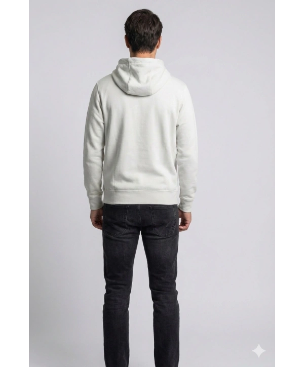 Erkek Normal Kalıp Tam Fermuarlı Kapüşonlü İki İplik Marka Sweatshirt -Gri