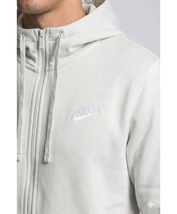 Erkek Normal Kalıp Tam Fermuarlı Kapüşonlü İki İplik Marka Sweatshirt -Gri