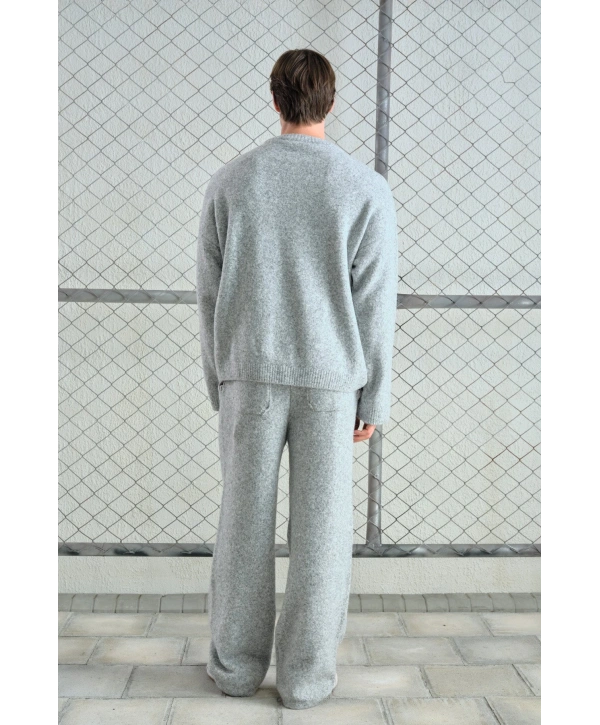 Erkek Normal Kesim Bisiklet Yaka Triko- Gri