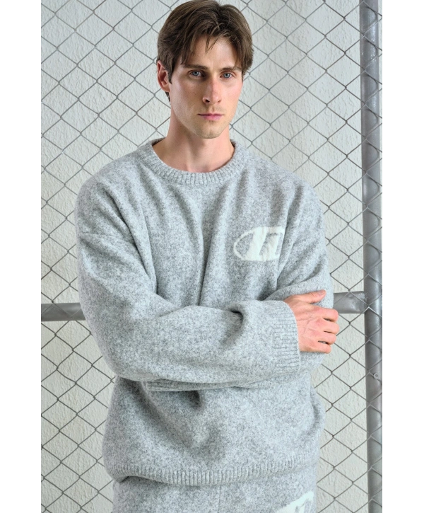 Erkek Normal Kesim Bisiklet Yaka Triko- Gri