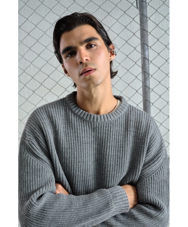 Erkek Normal Kesim Bisiklet Yaka Triko -Gri