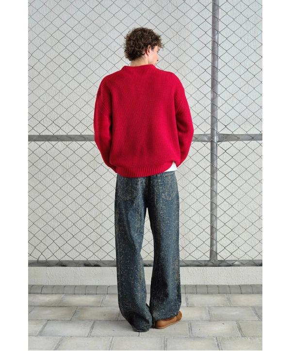 Erkek Normal Kesim Bisiklet Yaka Triko -Kırmızı